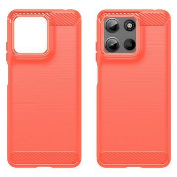 Motorola Moto G15 Børstet TPU Cover - Karbonfiber - Rød