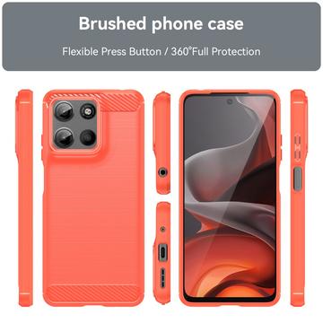 Motorola Moto G15 Børstet TPU Cover - Karbonfiber - Rød