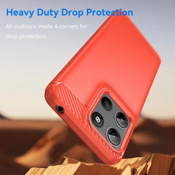 Motorola Moto G15 Børstet TPU Cover - Karbonfiber - Rød
