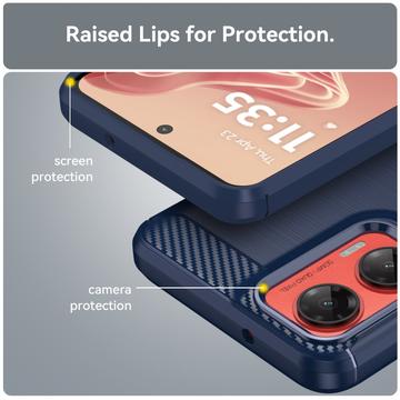 Motorola Moto G35 Børstet TPU Cover - Karbonfiber - Blå