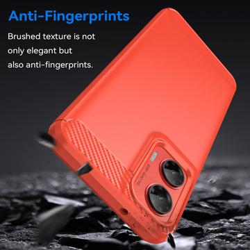 Motorola Moto G35 Børstet TPU Cover - Karbonfiber - Rød
