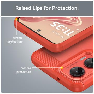 Motorola Moto G35 Børstet TPU Cover - Karbonfiber - Rød