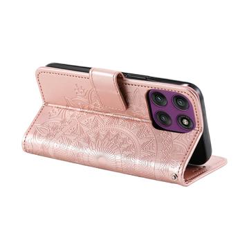 Motorola Moto G37/G47 Mandala Etui med Pung med håndledsrem - lyserød