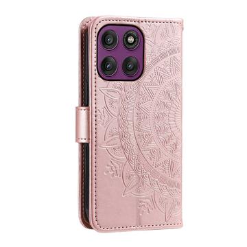 Motorola Moto G37 Power Mandala Etui med Pung med håndledsrem - lyserød