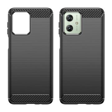 Motorola Moto G54 Børstet TPU Cover - Karbonfiber - Sort