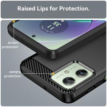 Motorola Moto G54 Børstet TPU Cover - Karbonfiber - Sort