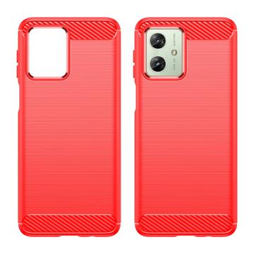 Motorola Moto G54 Børstet TPU Cover - Karbonfiber - Rød