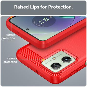 Motorola Moto G54 Børstet TPU Cover - Karbonfiber - Rød