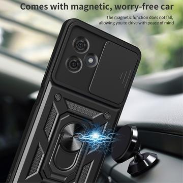 Motorola Moto G54 Roterende Ring Hybrid Cover med Kameraskjold - Sort