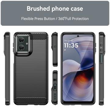 Motorola Moto G55 Børstet TPU Cover - Karbonfiber - Sort