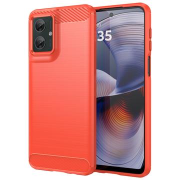 Motorola Moto G55 Børstet TPU Cover - Karbonfiber - Rød