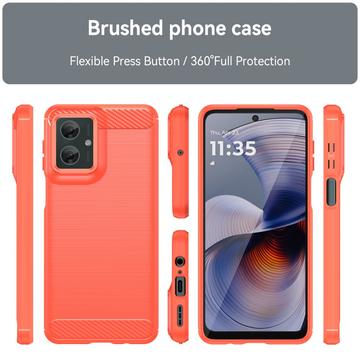 Motorola Moto G55 Børstet TPU Cover - Karbonfiber - Rød