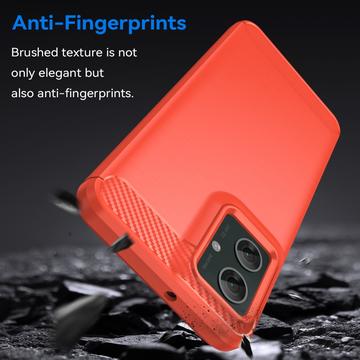 Motorola Moto G55 Børstet TPU Cover - Karbonfiber - Rød