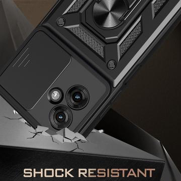 Motorola Moto G55 Roterende Ring Hybrid Cover med Kameraskjold - Rød