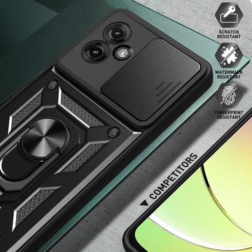 Motorola Moto G55 Roterende Ring Hybrid Cover med Kameraskjold - Rød