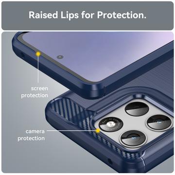 Motorola Moto G67 Power/G57 Power/G57 Børstet TPU Cover - Karbonfiber - blå