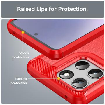 Motorola Moto G67 Power/G57 Power/G57 Børstet TPU Cover - Karbonfiber - rød