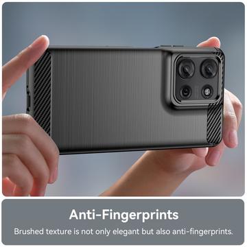Motorola Moto G75 Børstet TPU Cover - Karbonfiber - Sort