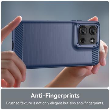Motorola Moto G75 Børstet TPU Cover - Karbonfiber - Blå