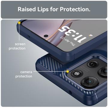 Motorola Moto G75 Børstet TPU Cover - Karbonfiber - Blå