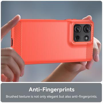 Motorola Moto G75 Børstet TPU Cover - Karbonfiber - Rød