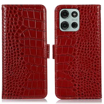 Motorola Moto G75 Crocodile Series Læderpung med RFID - Rød