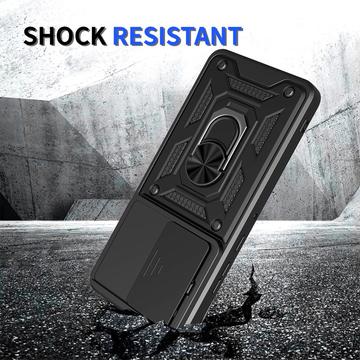 Motorola Moto G77/G67 Roterende Ring Hybrid Cover med Kameraskjold - Sort