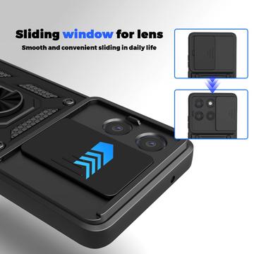 Motorola Moto G77/G67 Roterende Ring Hybrid Cover med Kameraskjold - Sort