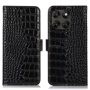 Motorola Moto G77/G67 Crocodile Series Læderpung med RFID - Sort