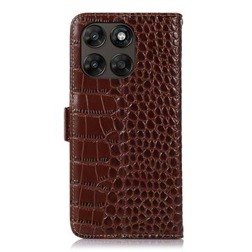 Motorola Moto G77/G67 Crocodile Series Læderpung med RFID - Brun