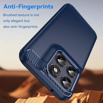 Motorola Moto G77/G67 Børstet TPU Cover - Karbonfiber - blå