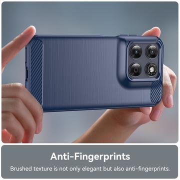 Motorola Moto G77/G67 Børstet TPU Cover - Karbonfiber - blå