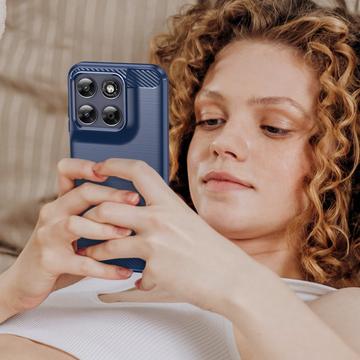 Motorola Moto G77/G67 Børstet TPU Cover - Karbonfiber - blå