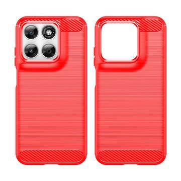 Motorola Moto G77/G67 Børstet TPU Cover - Karbonfiber - rød