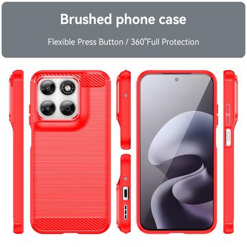 Motorola Moto G77/G67 Børstet TPU Cover - Karbonfiber - rød