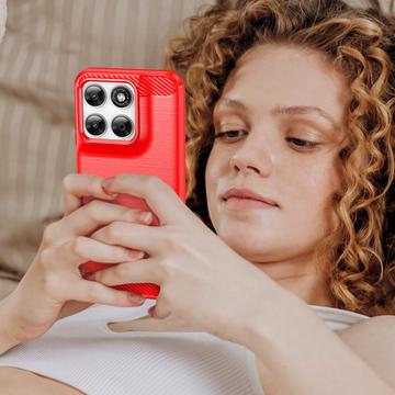 Motorola Moto G77/G67 Børstet TPU Cover - Karbonfiber - rød