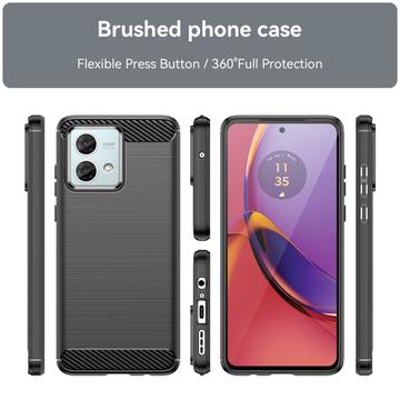 Motorola Moto G84 Børstet TPU Cover - Karbonfiber - Sort