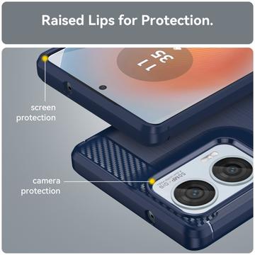 Motorola Moto G85/S50 Neo Børstet TPU Cover - Karbonfiber - Blå
