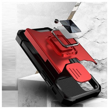Multifunktionel 4-i-1 iPhone 12/12 Pro Hybrid Cover - Rød