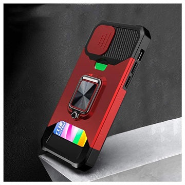 Multifunktionel 4-i-1 iPhone 12/12 Pro Hybrid Cover - Rød