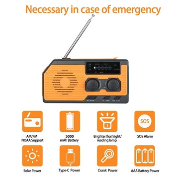 Multifunktionel solcelle håndsving nødradio m. SOS, powerbank og lommelygte HY-068