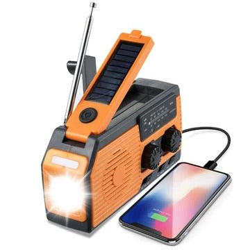Multifunktionel solcelle håndsving nødradio m. SOS, powerbank og lommelygte HY-068