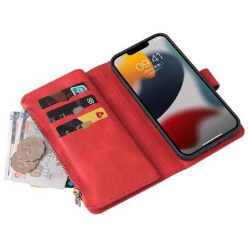 Multifunktions Serie iPhone 14 Pung Cover - Rød