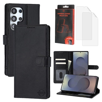 Samsung Galaxy S25 Ultra MyTPhone CardMate MagSafe Læder Pung Cover med Kortholder, Stativ, 2x Skærmbeskyttelse - sort
