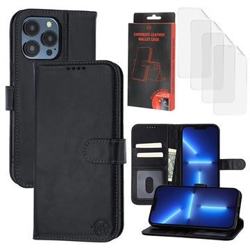 iPhone 13 Pro Max/12 Pro Max MyTPhone CardMate MagSafe Læder Pung Cover med Kortholder, Stativ, 2x Skærmbeskyttelse - sort