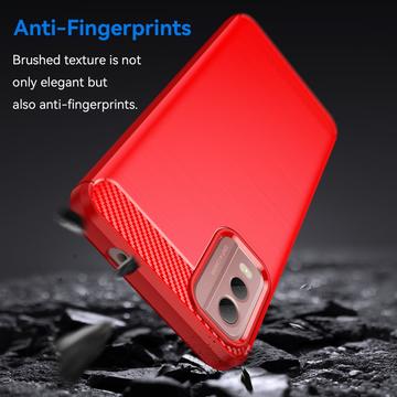 Nokia C32 Børstet TPU Cover - Karbonfiber - Rød