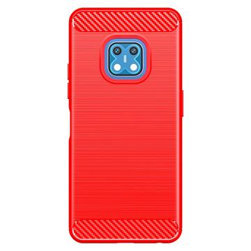Nokia XR20 Børstet TPU Cover - Karbonfiber - Rød