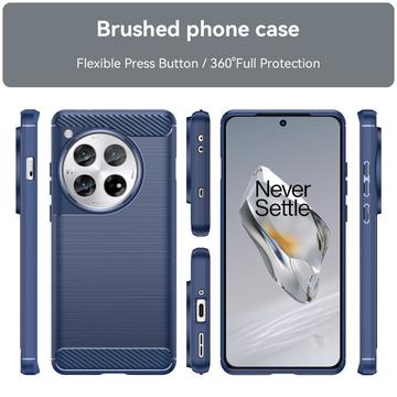 OnePlus 12 Børstet TPU Cover - Karbonfiber - Blå