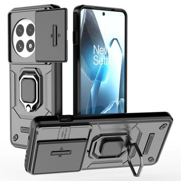 OnePlus 13 Roterende Ring Hybrid Cover med Kameraskjold - Sort