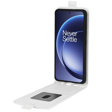 OnePlus 15 Vertikal Flip Etui med Kortholder - Hvid